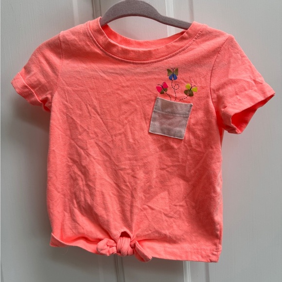 Cat & Jack 12M Girls Highlighter Orange Butterfly Pocket Short Sleeve Tee Blouse - Picture 1 of 5